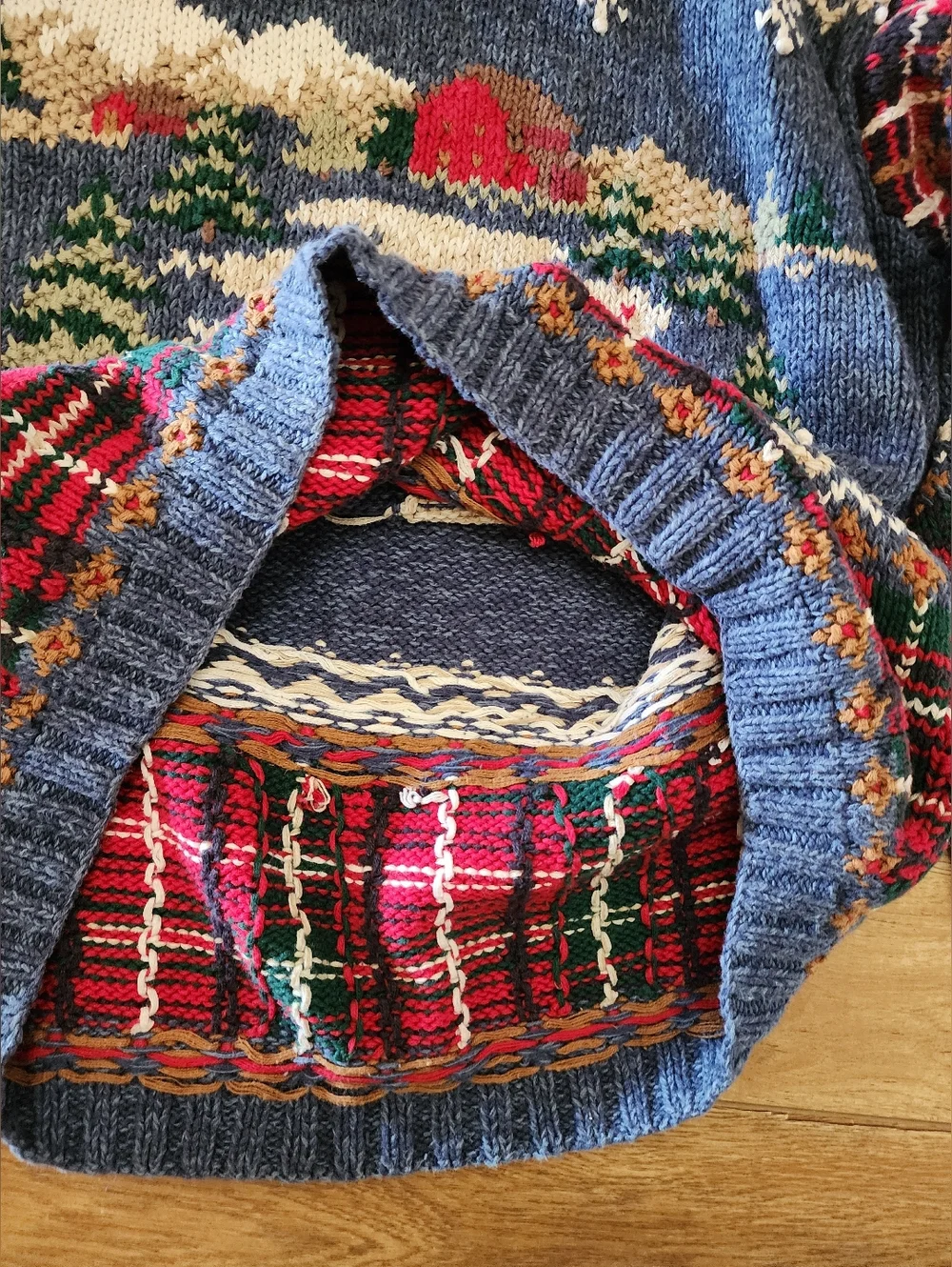 Vintage TALBOTS Women M PETITE Linen Hand Knit Ski Sweater Plaid Fair Isle - Picture 7 of 8